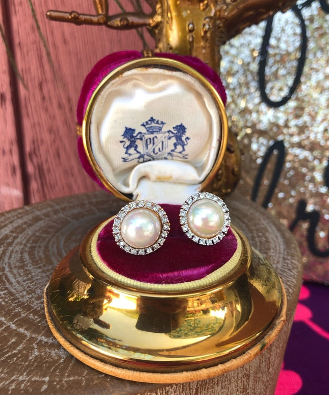 NINA RICCI  pearl earrings with swarovski gold plate