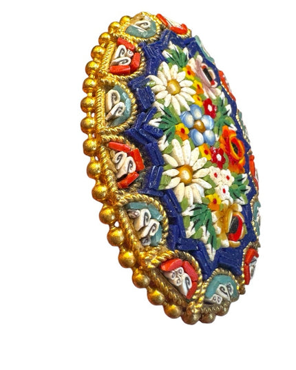 Antique Micromosaic Oval floral brooch Handcrafted Jewelry Italy Gold plt 1920s