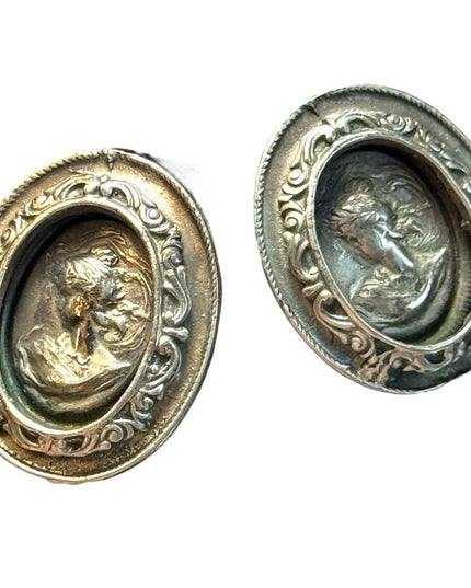 Vintage silver finish Cameo Gibson girl clip on earrings