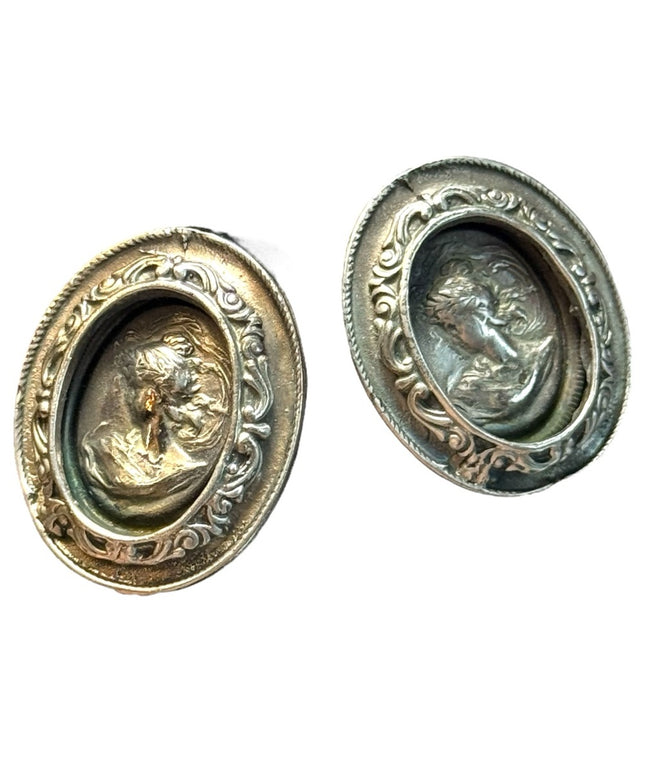 Vintage silver finish Cameo Gibson girl clip on earrings