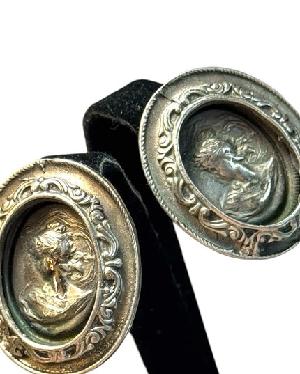 Vintage silver finish Cameo Gibson girl clip on earrings