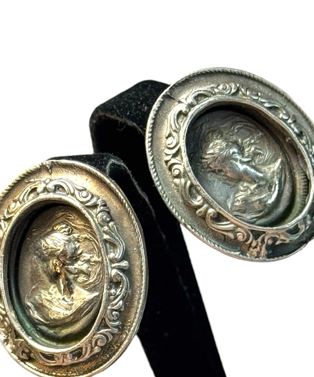 Vintage silver finish Cameo Gibson girl clip on earrings