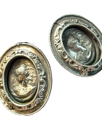 Vintage silver finish Cameo Gibson girl clip on earrings