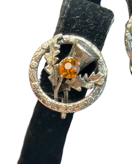 VINTAGE STERLING SILVER SCOTTISH THISTLE SCREW BACK EARRINGS SIGNED WBS