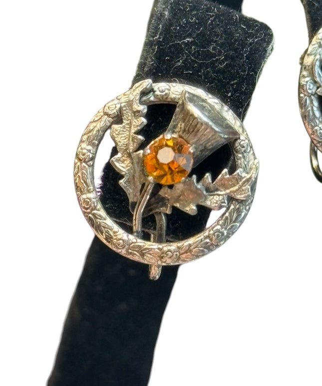 VINTAGE STERLING SILVER SCOTTISH THISTLE SCREW BACK EARRINGS SIGNED WBS