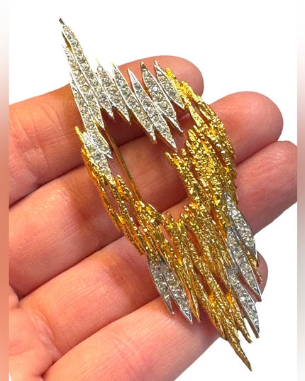Vintage D’Orlan gold silver rhinestoe Modernist brooch RARE