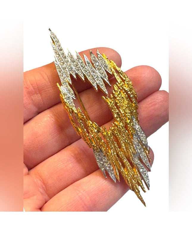 Vintage D’Orlan gold silver rhinestoe Modernist brooch RARE