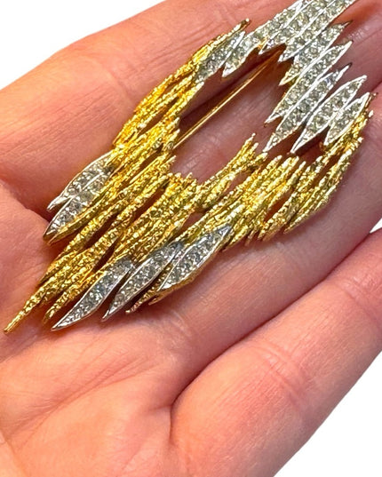 Vintage D’Orlan gold silver rhinestoe Modernist brooch RARE