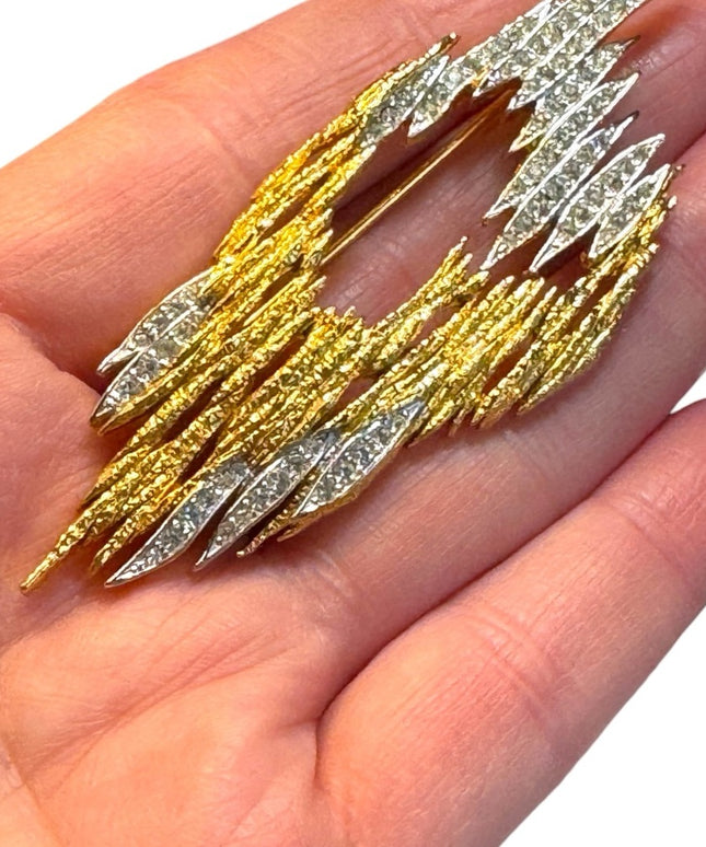 Vintage D’Orlan gold silver rhinestoe Modernist brooch RARE
