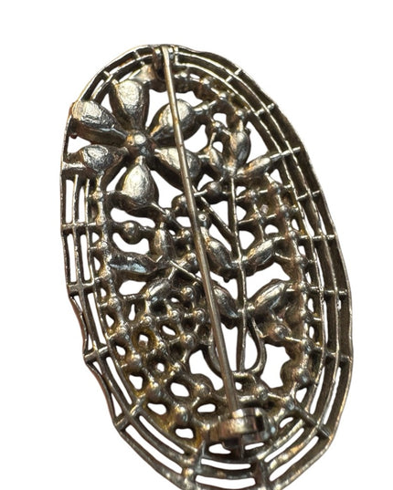 Antique Art Deco floral green CZECH glass Marcasite Brooch