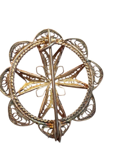 800 Silver  Antique Filigree Floral Dome Brooch Pin Maltese