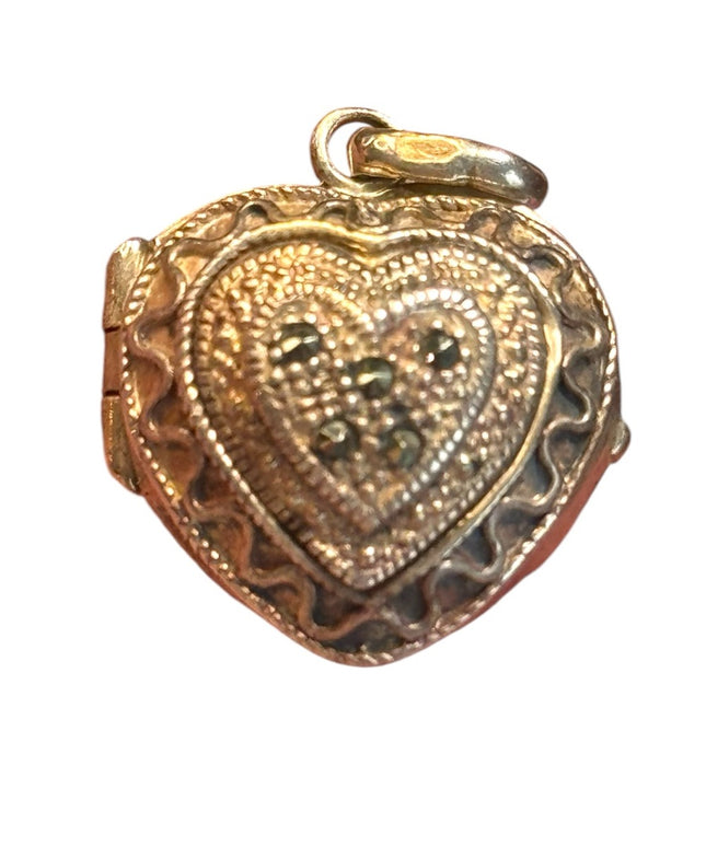 Sterling Silver Marcasite Oval Locket Charm Pendant Memory Photo Pill
