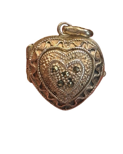 Sterling Silver Marcasite Oval Locket Charm Pendant Memory Photo Pill