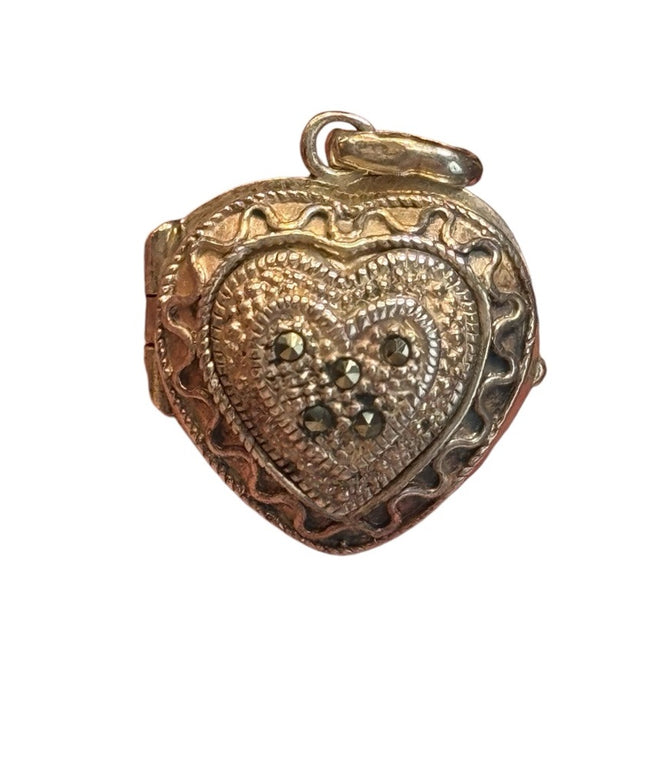 Sterling Silver Marcasite Oval Locket Charm Pendant Memory Photo Pill