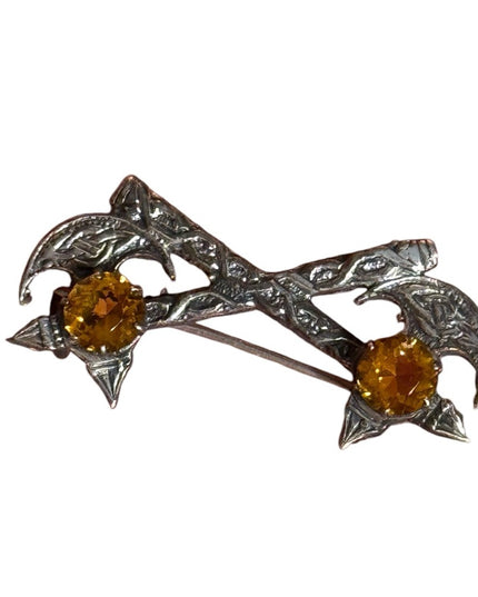HW&S Antique citrine glass silver euro stamps Scottish Celtic pendant