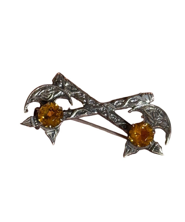HW&S Antique citrine glass silver euro stamps Scottish Celtic pendant
