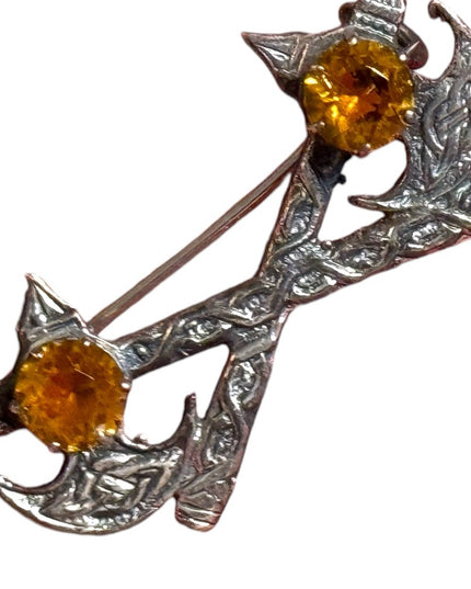 HW&S Antique citrine glass silver euro stamps Scottish Celtic pendant