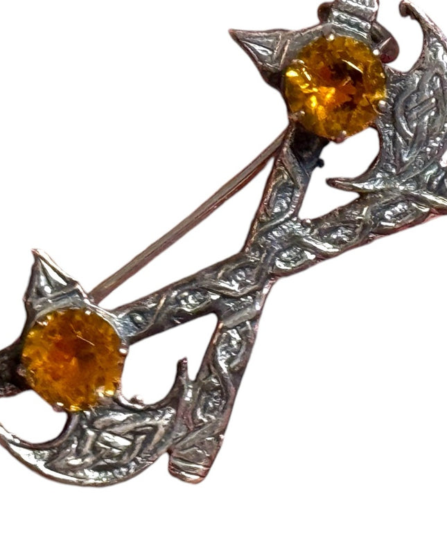 HW&S Antique citrine glass silver euro stamps Scottish Celtic pendant