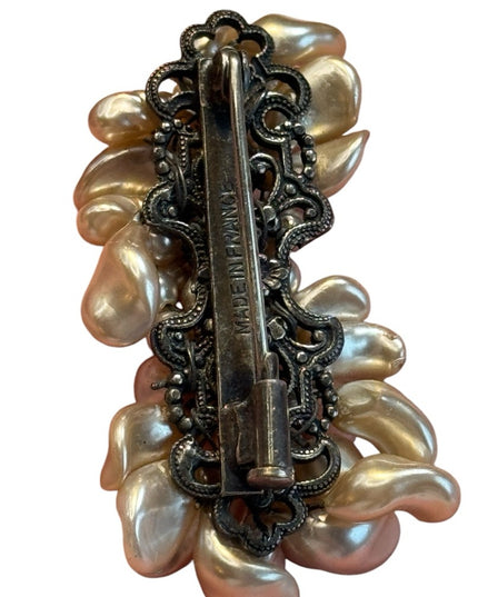 Antique faux pearl Made in France fancy brooch