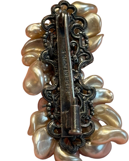 Antique faux pearl Made in France fancy brooch