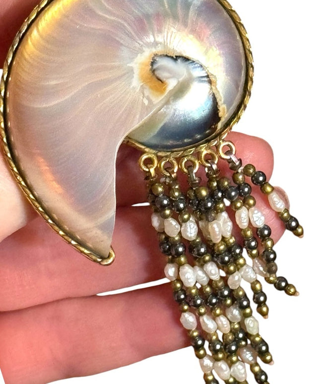 Elegant Gold and Pearl Shell brooch Mara Brahnza hand made vintage