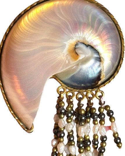 Elegant Gold and Pearl Shell brooch Mara Brahnza hand made vintage