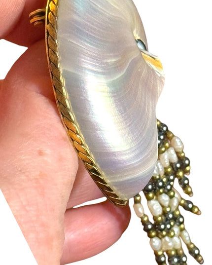 Elegant Gold and Pearl Shell brooch Mara Brahnza hand made vintage