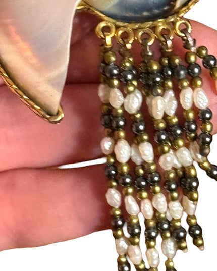 Elegant Gold and Pearl Shell brooch Mara Brahnza hand made vintage
