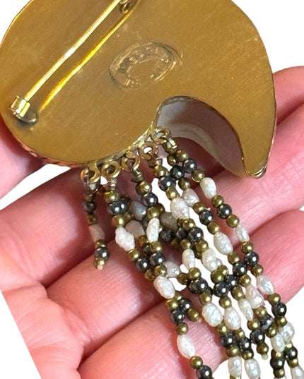Elegant Gold and Pearl Shell brooch Mara Brahnza hand made vintage