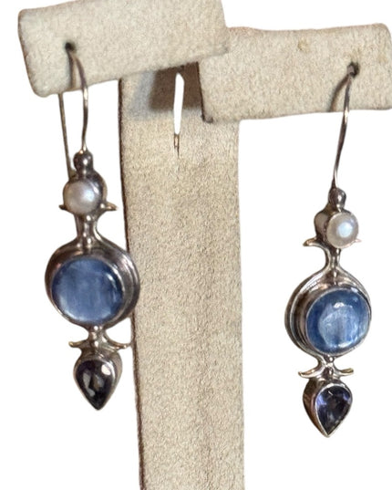 Elegant Blue Stone & pearl Drop Earrings Sajen 925
Sterling Silver