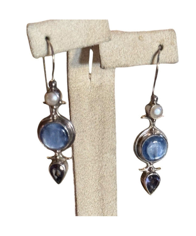 Elegant Blue Stone & pearl Drop Earrings Sajen 925
Sterling Silver