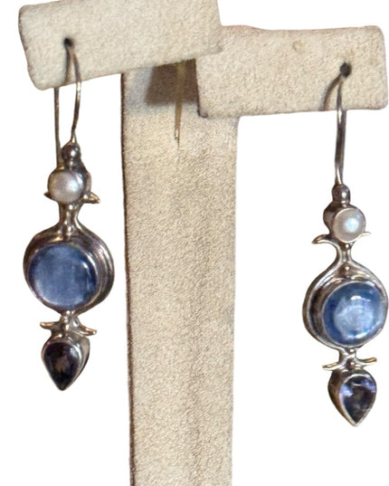 Elegant Blue Stone & pearl Drop Earrings Sajen 925
Sterling Silver