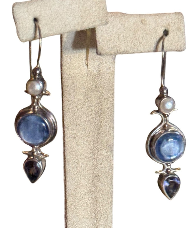Elegant Blue Stone & pearl Drop Earrings Sajen 925
Sterling Silver