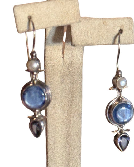 Elegant Blue Stone & pearl Drop Earrings Sajen 925
Sterling Silver