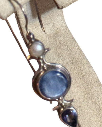 Elegant Blue Stone & pearl Drop Earrings Sajen 925
Sterling Silver