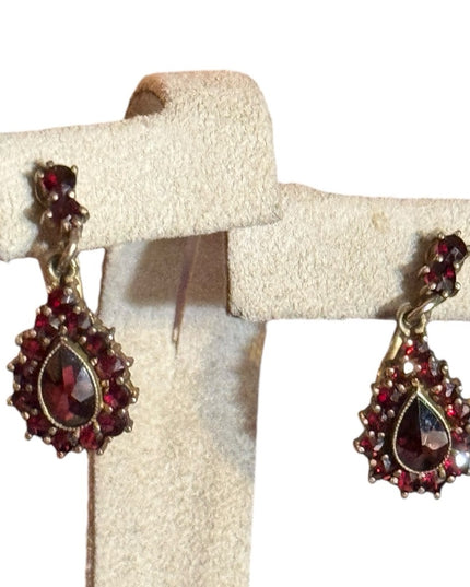 Antique sterling silver 925 gold plated Elegant Red garnet stone drop Earrings