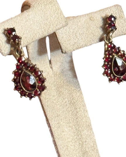 Antique sterling silver 925 gold plated Elegant Red garnet stone drop Earrings