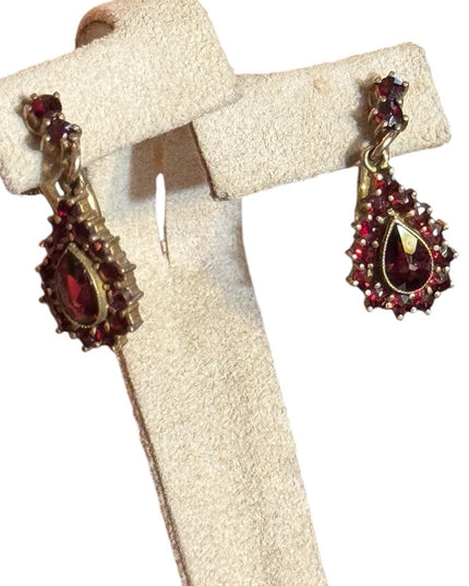 Antique sterling silver 925 gold plated Elegant Red garnet stone drop Earrings