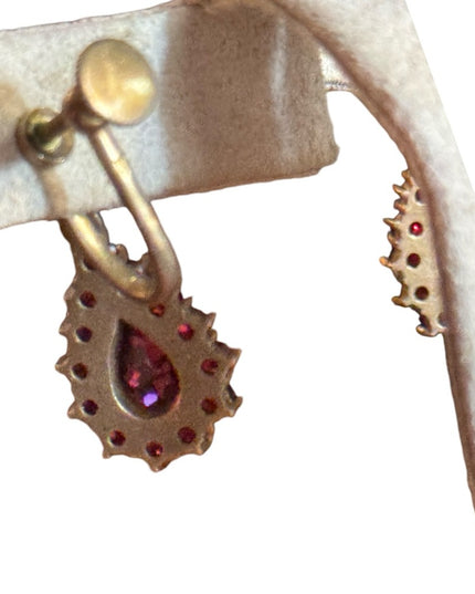 Antique sterling silver 925 gold plated Elegant Red garnet stone drop Earrings