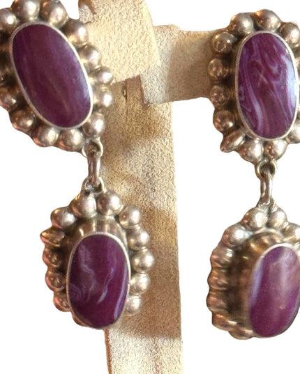 Taxco artisan sterling 925 Elegant Purple Stone Drop CLIP on Earrings