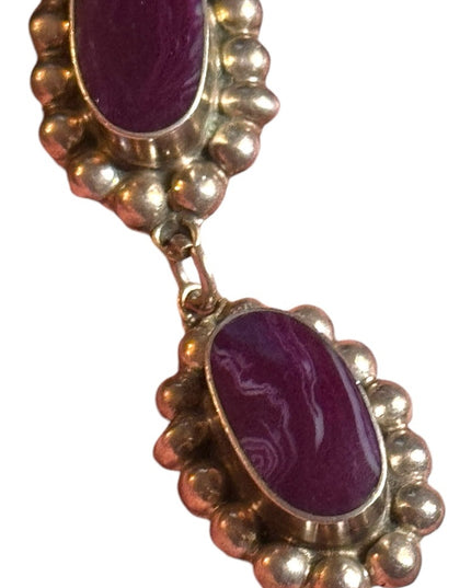 Taxco artisan sterling 925 Elegant Purple Stone Drop CLIP on Earrings