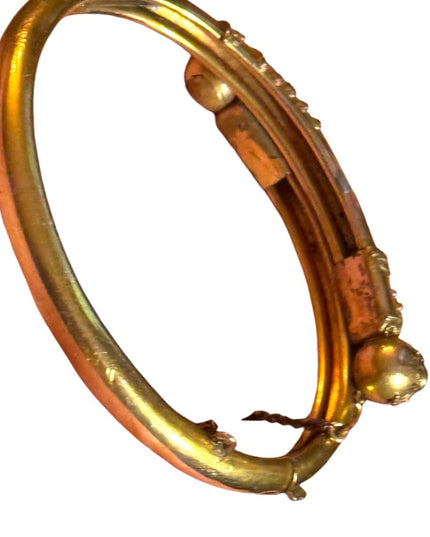 Antique Victorian Era Yellow Gold Filled & Garnet Etruscan Revival Bypass bangle