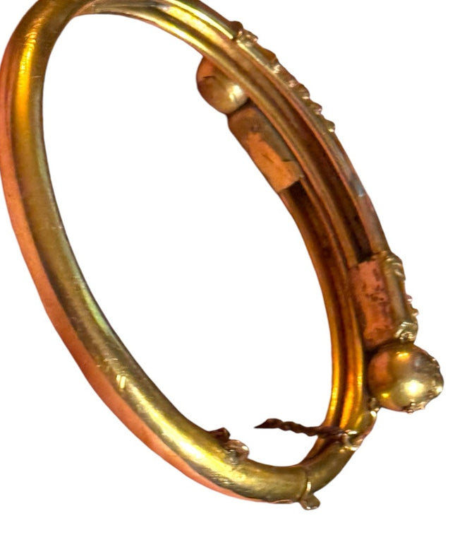 Antique Victorian Era Yellow Gold Filled & Garnet Etruscan Revival Bypass bangle
