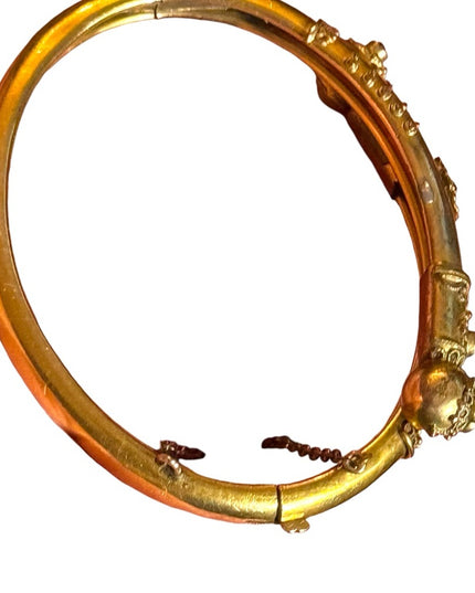 Antique Victorian Era Yellow Gold Filled & Garnet Etruscan Revival Bypass bangle