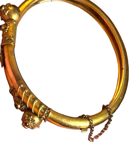 Antique Victorian Era Yellow Gold Filled & Garnet Etruscan Revival Bypass bangle