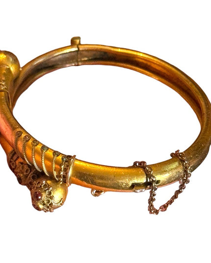 Antique Victorian Era Yellow Gold Filled & Garnet Etruscan Revival Bypass bangle