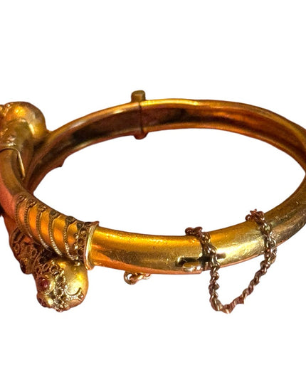 Antique Victorian Era Yellow Gold Filled & Garnet Etruscan Revival Bypass bangle