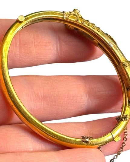 Antique Victorian Era Yellow Gold Filled & Garnet Etruscan Revival Bypass bangle