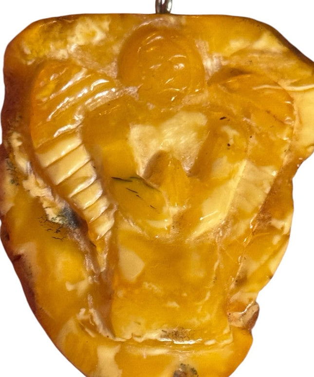 Unique Amber Angel Pendant Carved Butterscotch Eggyolk AmberPendant Charm