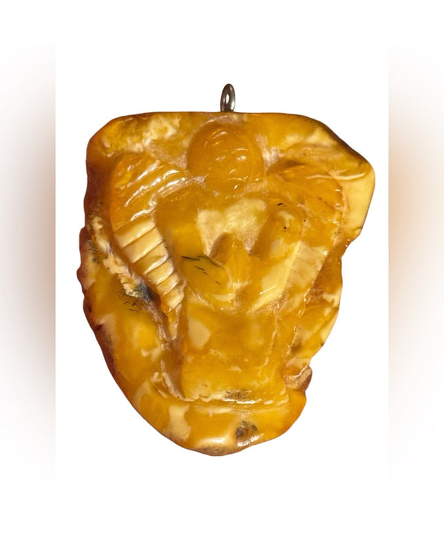 Unique Amber Angel Pendant Carved Butterscotch Eggyolk AmberPendant Charm